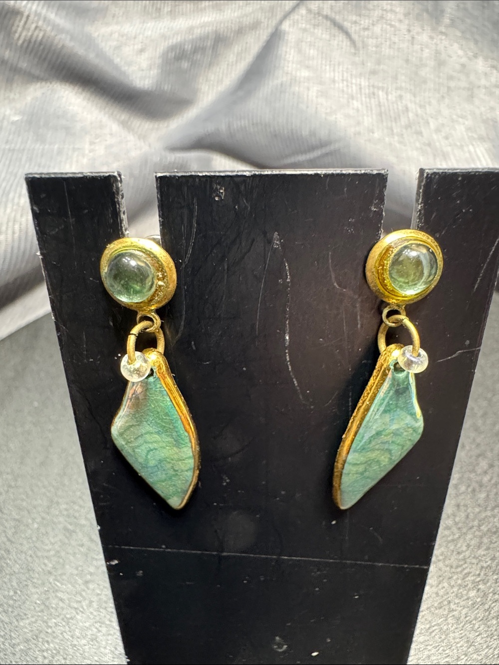 Source Unknown Gold-Tone Earrings with Green
